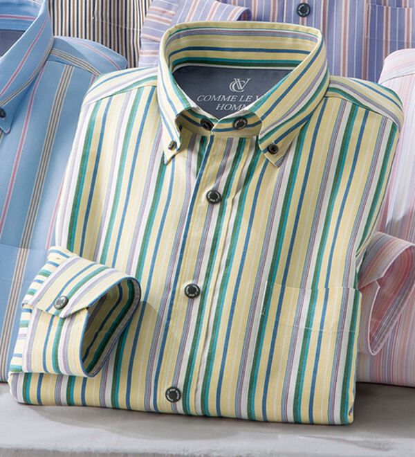 「＜コムルヴァン・オム＞毎日快適ソフトオックスシャツ（メンズシャツ）」｜イエローストライプ