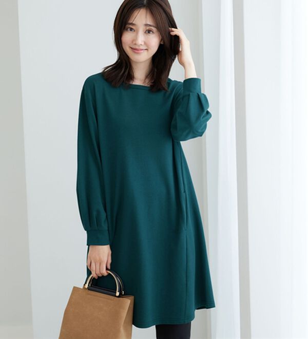 BELLUNA（ベルーナ）の「【吸湿発熱】ポンチ素材チュニックワンピース（チュニックワンピース）」｜ターコイズ2