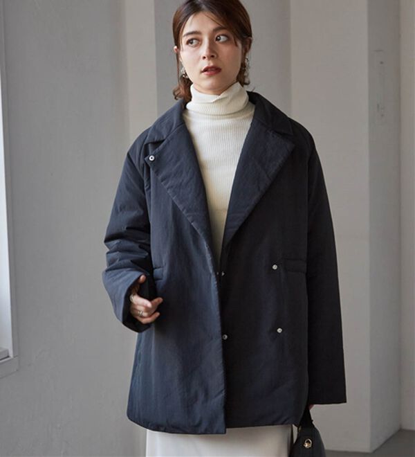 RANAN（ラナン）の「テーラードカラー中わたジャケット（ハーフコート）」｜ブラック