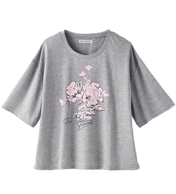 YU'NOW（ユナウ）の「【上下２点セット】レーヨンブレンド　フラワーＴシャツ＆ショートパンツセット（パジャマ・ルームウェア）」｜詳細画像