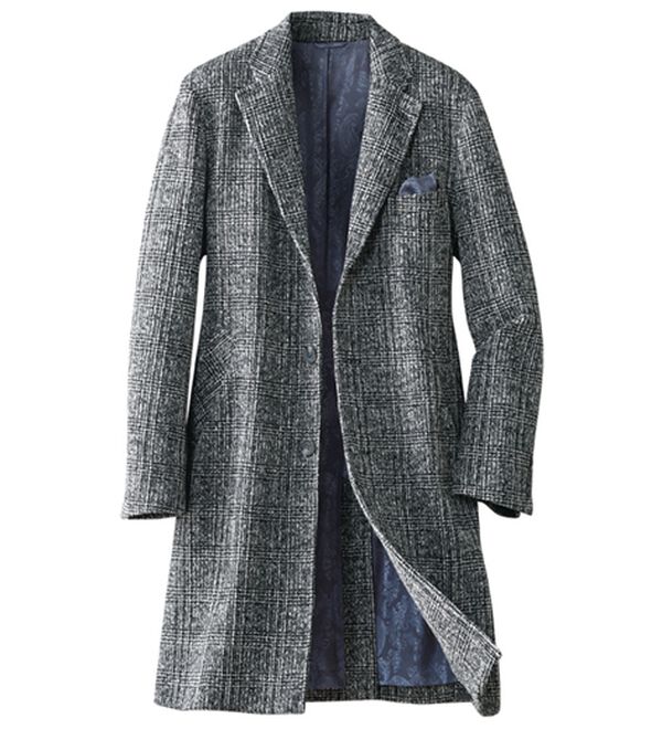 「上品さに差をつけるツイード調チェスターコート（メンズコート）」｜グレーチェック