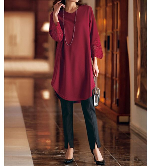 BELLUNA（ベルーナ）の「スエード調裾スリットパンツ（フルレングスパンツ）」｜詳細画像