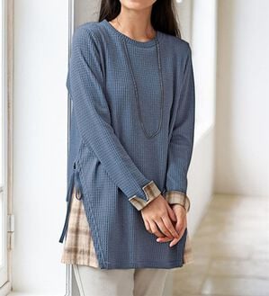 BELLUNA（ベルーナ）の「異素材重ね着風チュニック（チュニック）」｜インディゴ