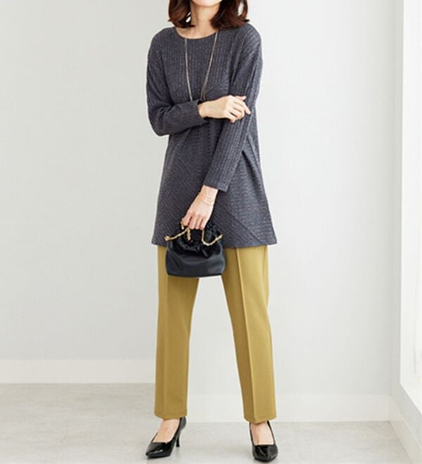 BELLUNA（ベルーナ）の「杢調テレコ素材切替デザインチュニック（チュニック）」｜詳細画像