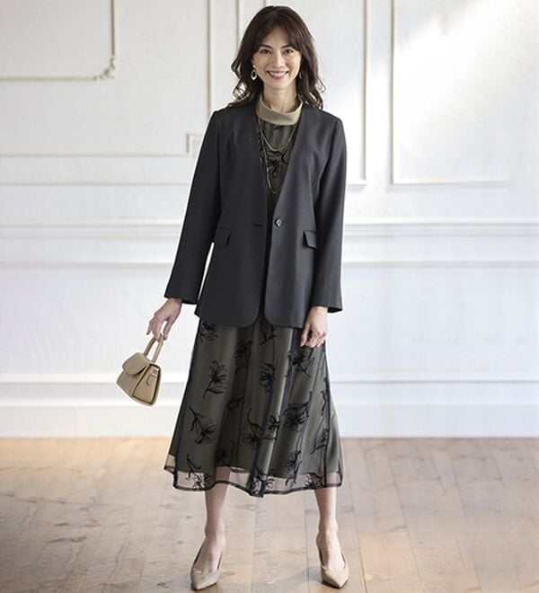 BELLUNA（ベルーナ）の「＜楽スタフィット＞ノーカラージャケット（ノーカラージャケット）」｜詳細画像