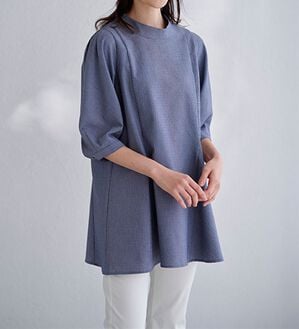 BELLUNA（ベルーナ）の「着痩せ！サッカー素材切替ブラウス（ブラウス）」｜グレー系