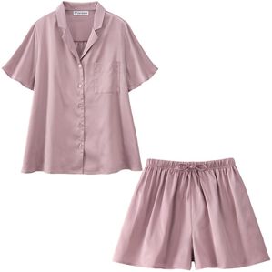 YU'NOW（ユナウ）の「【上下２点セット】ふんわりシルエットサテンシャツパジャマ（パジャマ・ルームウェア）」｜ピンク