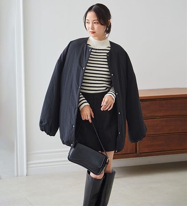 RANAN（ラナン）の「ノーカラーオーバーサイズ中わたブルゾン（ハーフコート）」｜詳細画像