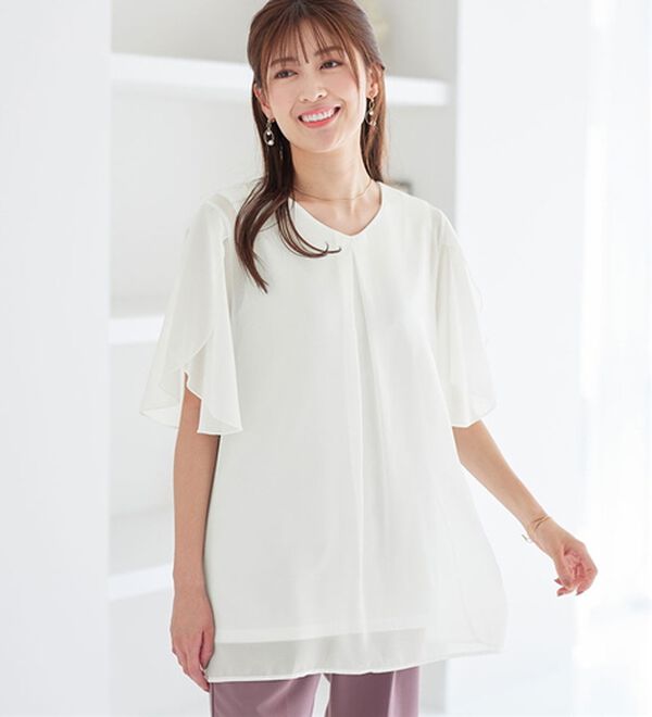 alotta（アロッタ）の「【接触冷感】インナー付チューリップ袖チュニック（チュニック）」｜オフホワイト