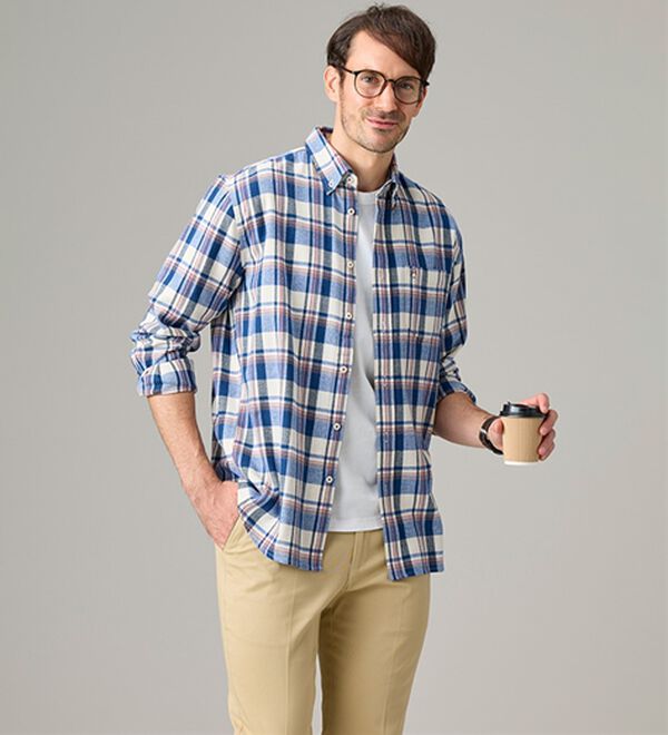 「＜ハッシュパピー＞しっとり柔らか綿１００％ネルシャツ（メンズシャツ）」｜詳細画像