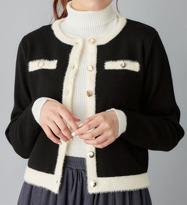 美人百花掲載】洗える！もっちりタッチフェザー配色ショート丈ニット