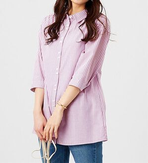 BELLUNA（ベルーナ）の「編み上げリボンデザインシャツチュニック（チュニック）」｜パープル系