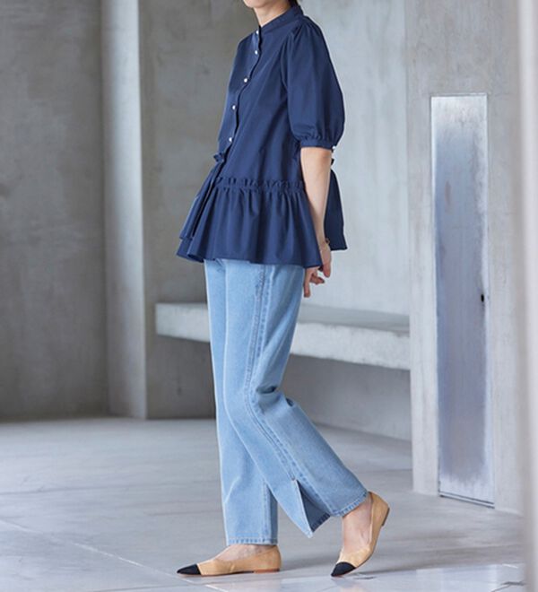 ALEGRE ペプラムギャザーブラウス ネイビー 半袖 ALEGRE]ペプラムギャザーブラウス | KOBUNSHA SELECT SHOP