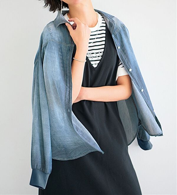 BELLUNA（ベルーナ）の「柔らかシアーデニム素材シャツチュニック（チュニック）」｜詳細画像