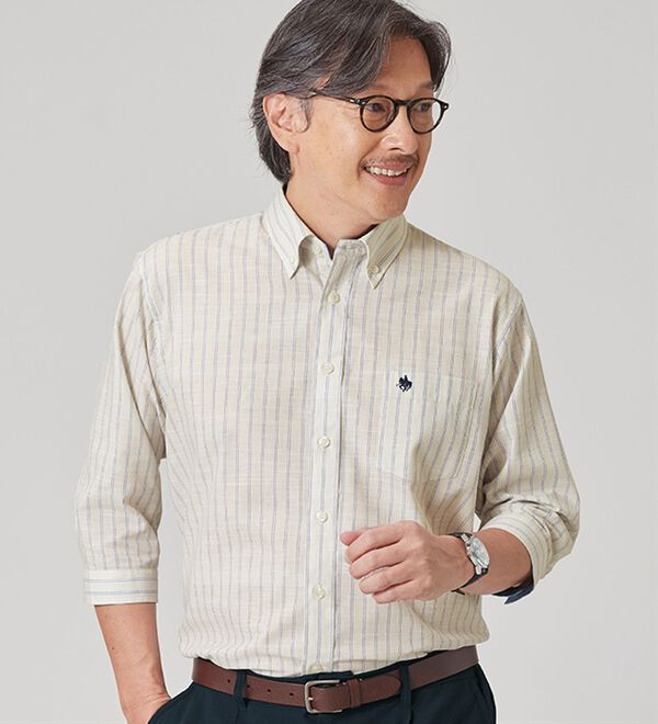 「＜ポロ・ビーシーエス＞麻入りさらさら７分袖シャツ（メンズシャツ）」｜詳細画像