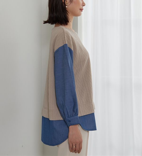 BELLUNA（ベルーナ）の「ケーブル&times;デニム切替チュニック（チュニック）」｜詳細画像