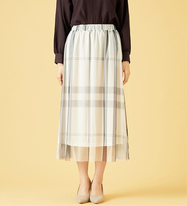 BELLUNA（ベルーナ）の「チュール素材上品プリントフレアースカート（ロングスカート）」｜詳細画像