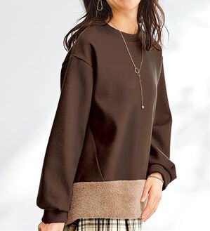 BELLUNA（ベルーナ）の「ラメ入りファー切替デザインプルオーバー（カットソー）」｜モカ系