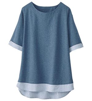 BELLUNA（ベルーナ）の「抗菌防臭汗じみ対策重ね着風プルオーバー（カットソー）」｜杢インディゴ