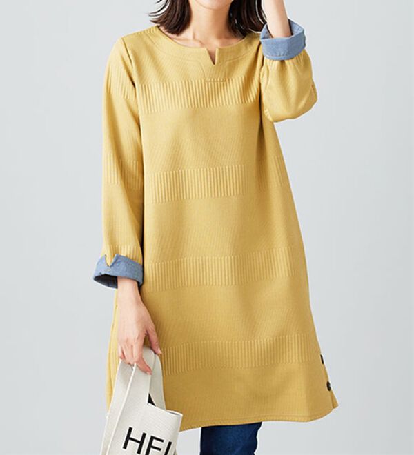 BELLUNA（ベルーナ）の「ボタン使いボーダージャカードワンピース（その他ワンピース）」｜詳細画像