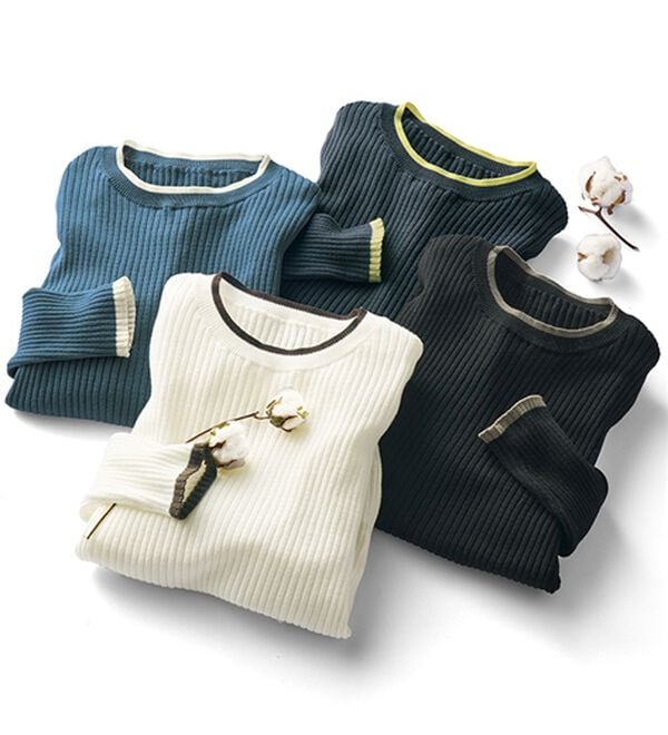 BELLUNA（ベルーナ）の「《ＨｕｇＲｅａｍコットン》配色リブセーター（ニット・セーター）」｜詳細画像