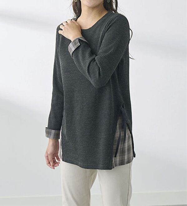 BELLUNA（ベルーナ）の「異素材重ね着風チュニック（チュニック）」｜チャコール