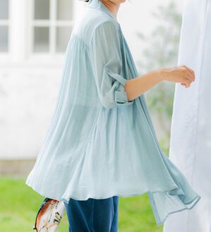 BELLUNA（ベルーナ）の「スラブ素材ドレープシャツチュニック（チュニック）」｜ブルー