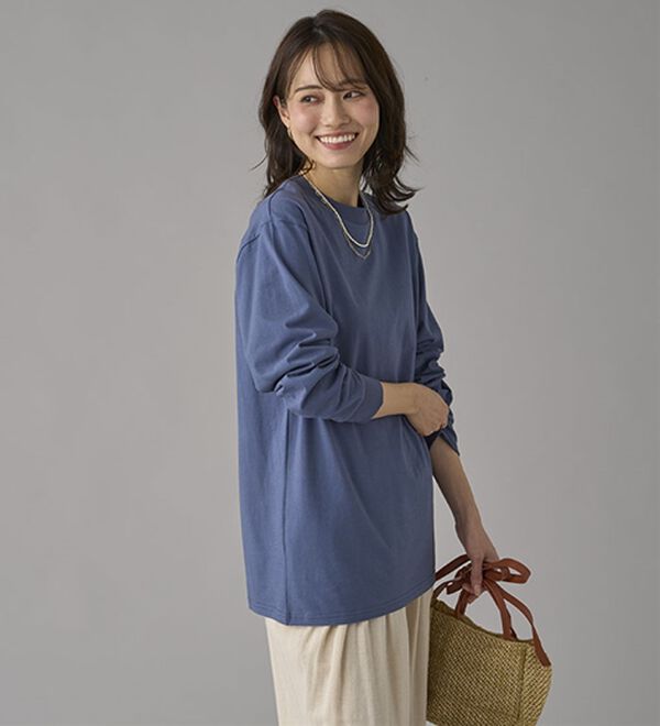 BELLUNA（ベルーナ）の「強撚綿１００％長袖プルオーバー（カットソー）」｜詳細画像