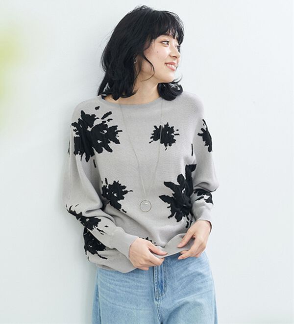 BELLUNA（ベルーナ）の「大人のゆるっと花柄ジャカードニットプルオーバー（ニット・セーター）」｜詳細画像