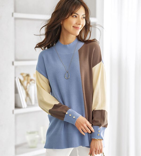 BELLUNA（ベルーナ）の「編地切替ブロッキングニットプルオーバー（ニット・セーター）」｜詳細画像