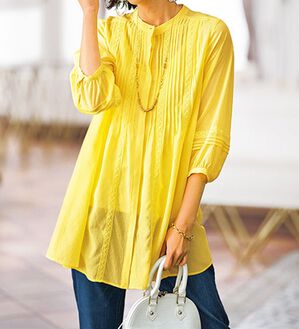 BELLUNA（ベルーナ）の「シアー素材レースピンタックシャツチュニック（チュニック）」｜詳細画像