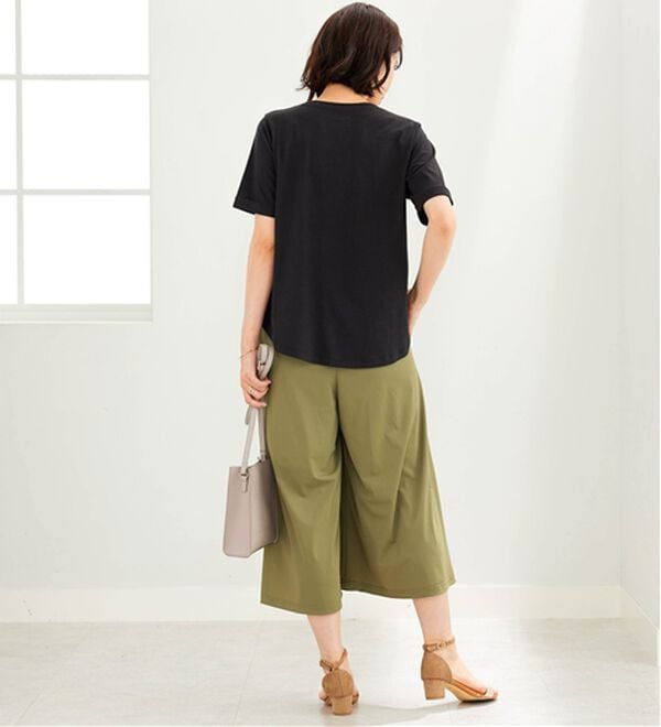 BELLUNA（ベルーナ）の「ヒンヤリ爽快！ドロスト使いガウチョパンツ（ワイドパンツ・ガウチョ）」｜詳細画像