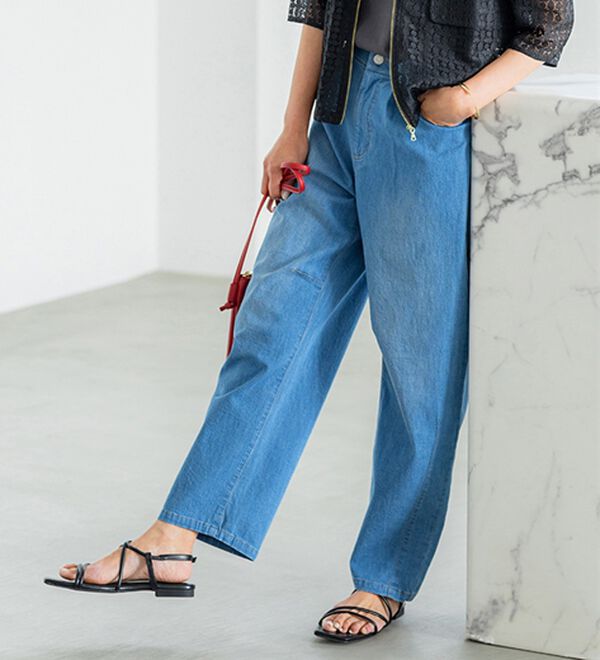 BELLUNA（ベルーナ）の「ひんやり冷感！カーブシルエットデニムパンツ（ワイドパンツ・ガウチョ）」｜詳細画像