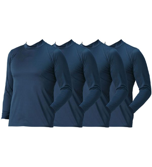 「【４枚組】抗菌防臭・マイクロファイバー裏起毛あったかインナー４枚組（シャツ）　長袖ハイネック（メンズ肌着・インナーウェア）」｜ネイビー4枚組