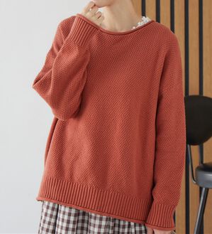 Viola e Viola（ヴィオラ エ ヴィオラ）の「【静電気防止】綿１００％鹿の子編みゆるニット（ニット・セーター）」｜テラコッタ