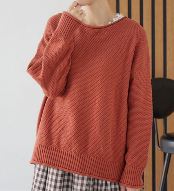 Viola e Viola（ヴィオラ エ ヴィオラ）の「【静電気防止】綿１００％鹿の子編みゆるニット（ニット・セーター）」｜テラコッタ