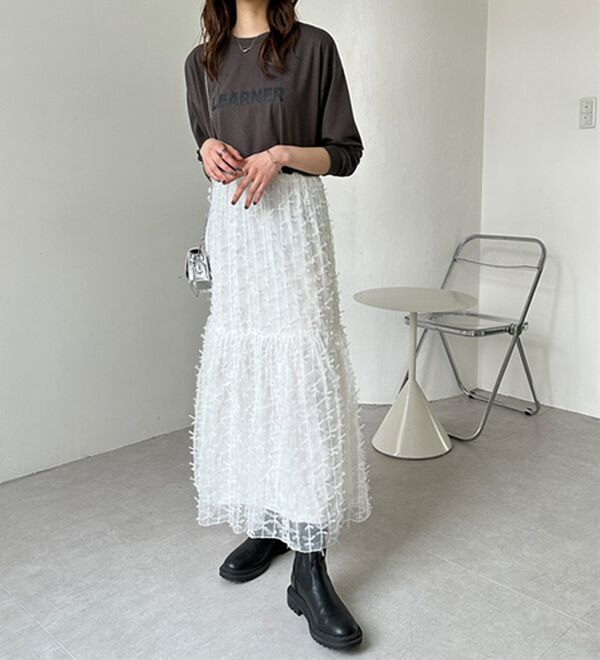 リボンチュールフレアーロングスカート - ベルーナ【公式】