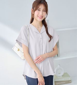 alotta（アロッタ）の「衿デザイン大人上品とろみブラウス（ブラウス）」｜ライトグレー