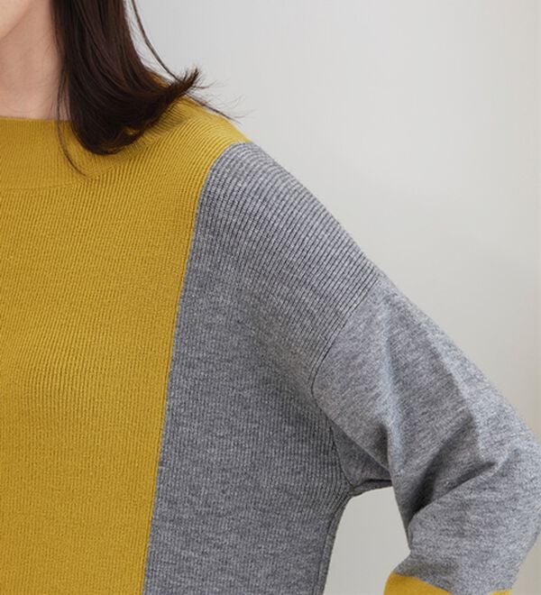 BELLUNA（ベルーナ）の「配色デザイン編地切替ニットプルオーバー（ニット・セーター）」｜詳細画像