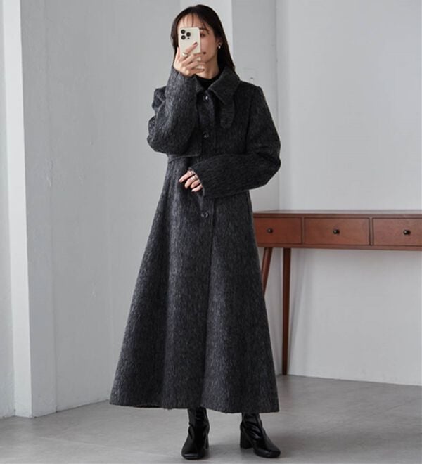 RANAN（ラナン）の「2WAYフレアーステンカラーシャギーコート（ロングコート）」｜詳細画像