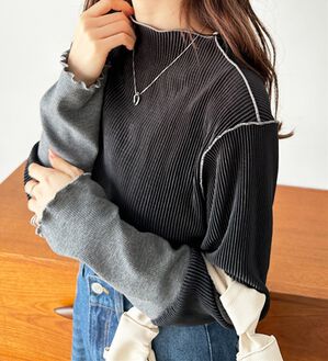 GeeRA（ジーラ）の「異素材ドッキング配色メロープルオーバー（カットソー）」｜ブラック