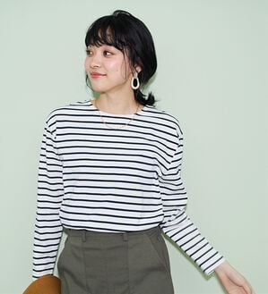 BELLUNA（ベルーナ）の「＜＆ｃｏｃｏｃｈｉ＞ハピネスコットン１００％しっかりボーダープルオーバー（カットソー）」｜オフ白&times;ネイビー