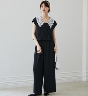 RANAN（ラナン）の「レースカラーセットアップパンツドレス（パンツスーツ）」｜ブラック