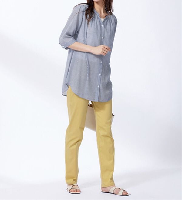 BELLUNA（ベルーナ）の「スラブ素材スキッパーデザインシャツチュニック（チュニック）」｜詳細画像