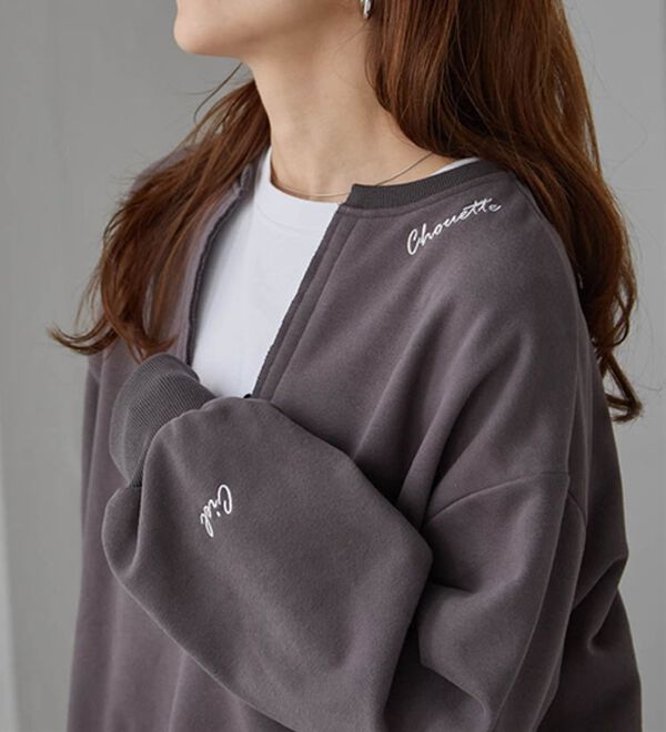 RANAN（ラナン）の「裏起毛Ｖネックロゴ刺しゅうスウェット（トレーナー・スウェット）」｜詳細画像