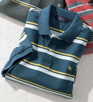 「＜ポロ・ビーシーエス＞ランダムボーダーポロシャツ（メンズポロシャツ）」｜ネイビ－