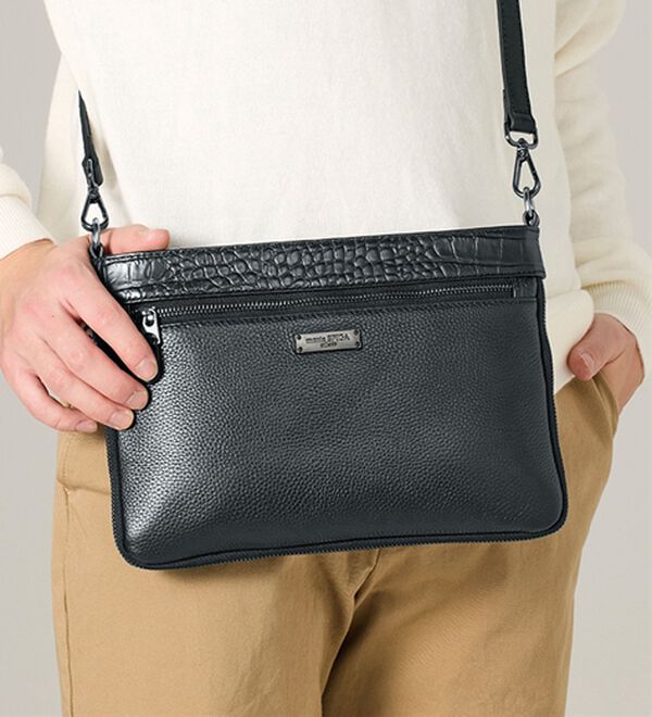 「＜モンテスピガ＞イタリアンレザークロコ型押し２ＷＡＹバッグ（メンズショルダーバッグ）」｜詳細画像