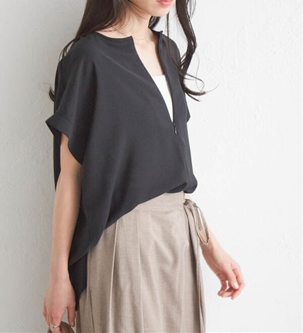 RANAN（ラナン）の「【汗シミ防止】ひんやり&防シワ前後2WAYハーフジップブラウス（ブラウス）」｜詳細画像