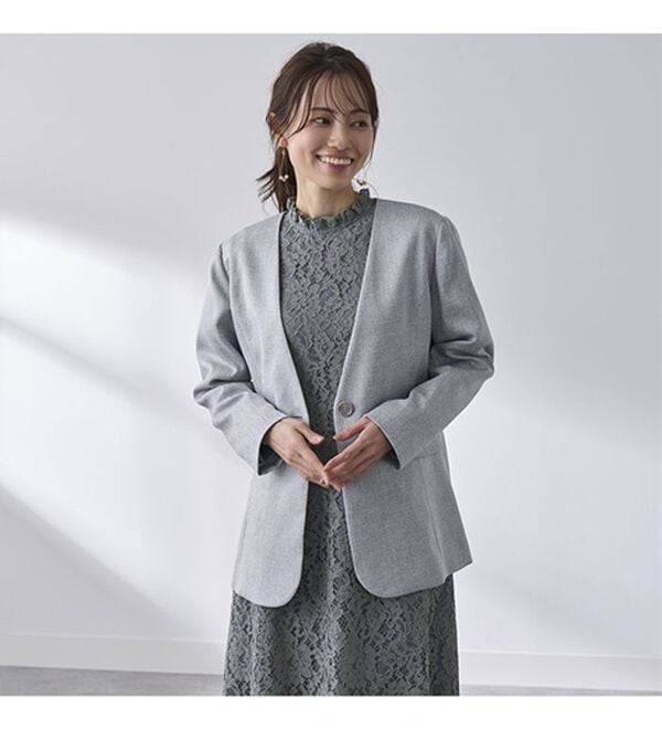 BELLUNA（ベルーナ）の「＜楽スタフィット＞ノーカラージャケット（ノーカラージャケット）」｜詳細画像