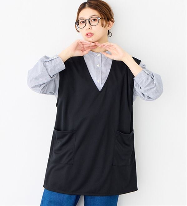 Viola e Viola（ヴィオラ エ ヴィオラ）の「なめらかポンチVネックポケット付きロングベスト（ベスト）」｜詳細画像